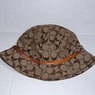 Coach Brown Monogram Bucket Hat with Tan Leather Trim size M/L silver hardware. Coach Monogram Canvas Bucket Hat with Leather Trim – M/L  main image 4
