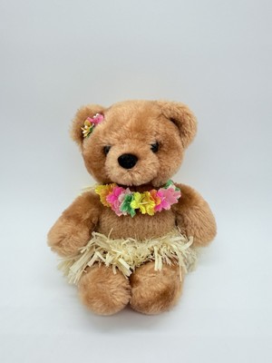 Vintage Russ Hula Get-A-Way Bear with Flower Lei 7  Grass Skirt Plush Animal