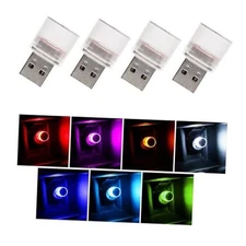 4 PCS USB LED Car Interior Atmosphere Lights, Plug-in USB Colorful Slow