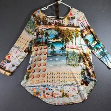 Karen Kane Womens XL Tropical Beach Resort Print Top Multi Color Long Sleeve