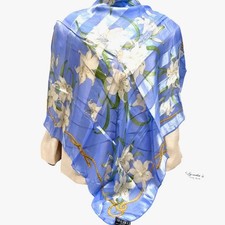  3 Nina Ricci Paris France Silk Scarf 100 Floral Blue Black Gold 34" Select 1