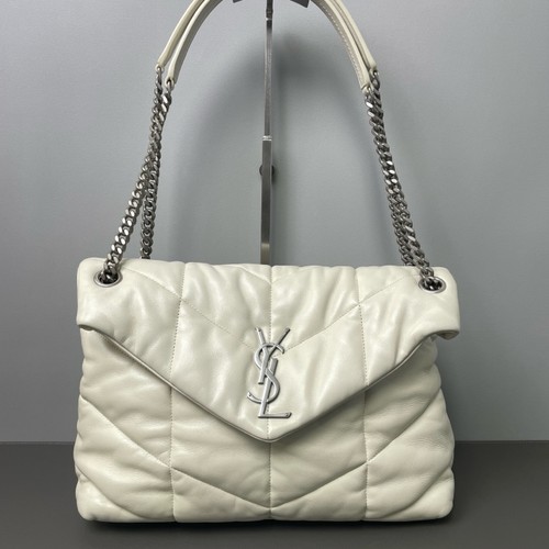 YSL Saint Laurent White Lambskin LouLou Puffer Shoulder Crossbody Bag Women