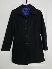 Ann Taylor Petite Black Wool Blend Coat Jacket Women Size XSP Pleated Back