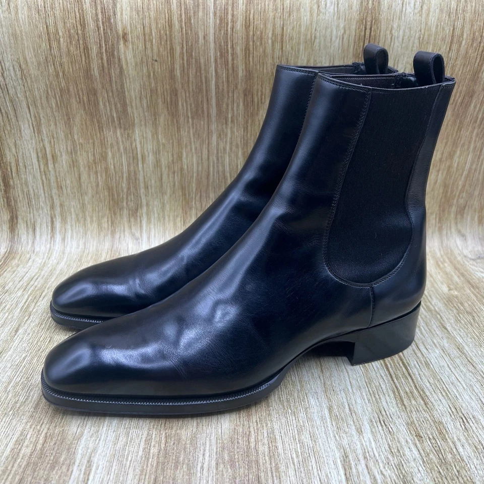 Botines Tom Ford Chelsea para hombre talla 7,5 cuero negro punta cuadrada elegantes Foto 3 de 4