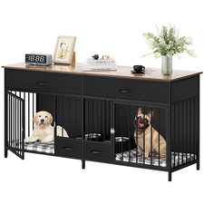 Indoor Dog Crate Furniture Large Breed with Storage Dog Feeder, Double Dog Kenne