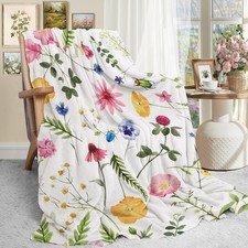 Colorful Wildflower Spring Throw Blanket Watercolor Floral Soft 50x60 Inch
