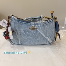 NWT COACH CDY76 Teri Shoulder Bag In Loved Denim With Charms /Light Indigo