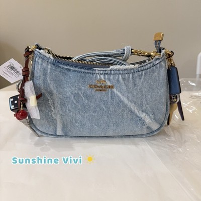 NWT COACH CDY76 Teri Shoulder Bag In Loved Denim With Charms