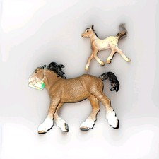 2 Safari Ltd. Horse Farm Mare Clydes Figurine Brown Horse Toy Figure And Colt