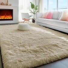 Fluffy Large Living Room 5x7 Area Rugs,Fuzzy Shag 5' x 7' Rectangular Beige