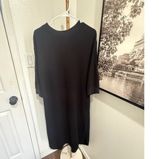 Uniqlo Black Waffle Crew Neck Short Sleeve Midi Dress Womens Size Medium 422016