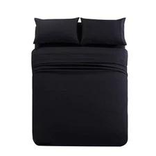 JML Bed Sheet Set Black Microfiber King Deep Pocket Soft Machine Washable 4pc