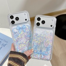 Blue Bow Castle Quicksand Phone Case For iPhone 17 Pro Max 16 15 14 Plus 13 12