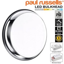 LED Bulkhead 3CCT Chrome Bezel IP65 12-16-20W Emergency & Microwave Sensor