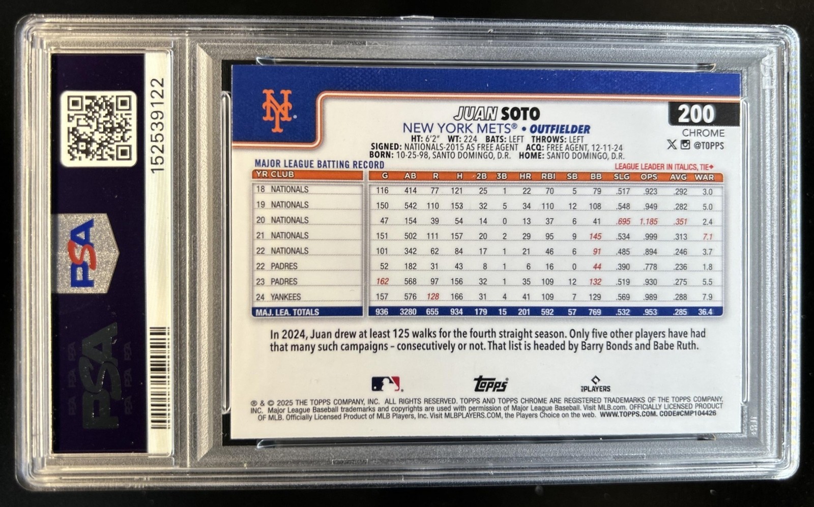 2025 Topps Chrome Juan Soto Green Geometric Refractor #/99 Mets PSA 10 GEM MINT view 2
