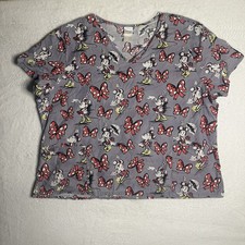 Disney Minnie Mouse Scrub Top Women  s 3X Gray Red Bows Medical Nursing Uniform