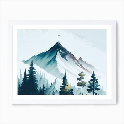 Mountain And Forest In Minimalist W Framed Wall Art Poster Canvas Print Picture