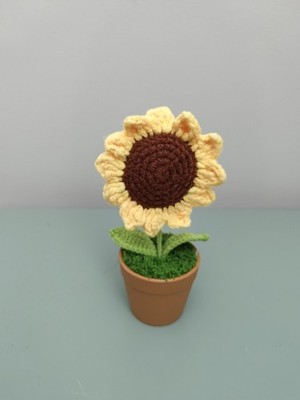 Handmade Crochet Sunflower Potted Plant, Mini Knitted Sunflower Desk Decor