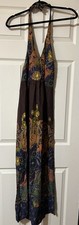 Angie Halter Y2K Maxi Dress Women's XS /Jr. L Brown Gold Blue Paisley Boho Beach