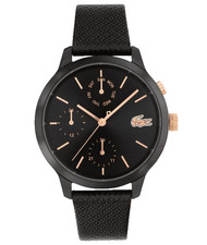 LACOSTE 12.12 2001153 CHRONOGRAPH ROSE GOLD BLACK DIAL LEATHER BAND WOMENS WATCH