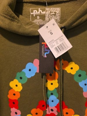 Phluid Project Green Hooded Sweatshirt with Peace Sign Design Unisex Small