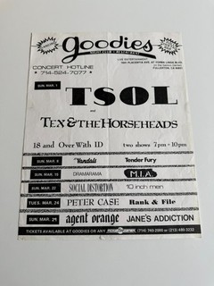 TSOL Tex Horseheads Social Distortion Agent Flyer Original LA Rare Punk Goth