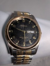 Armitron 20/1143 Gold Silver Men's Watch Day/Date Ind Stretch Band - New Battery