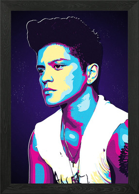 Bruno Mars Pop Art Portrait gerahmtes Wandbild Poster Leinwanddruck Bild
