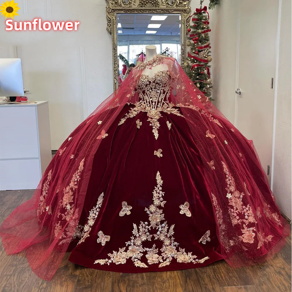 Ball Gown Gold And Burgundy Wedding Dress Alta Couture Quinceanera