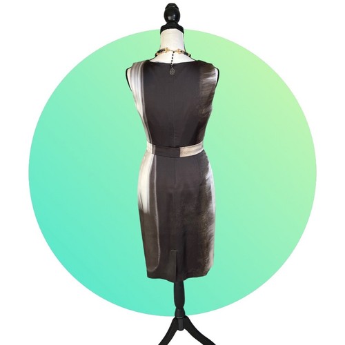 Vestido vaina sin mangas de seda para mujer Elie Tahari marrón oscuro crema acuarela 6 M - Imagen 5 de 9