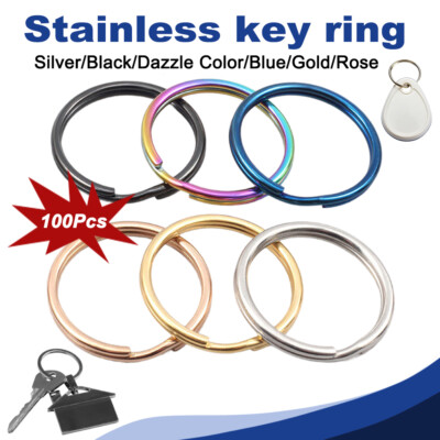 100x Edelstahl Schlüsselringe Flach Rund Schlüsselanhänger Ring Loop Metall Ring