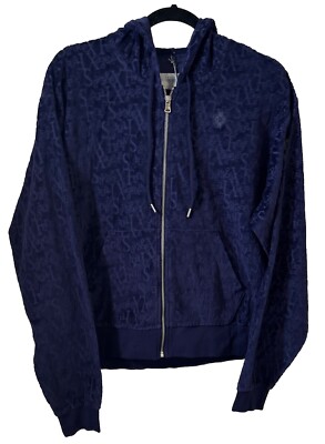 savage x fenty womens velour logo hoodie embossed in stormy blue size s NEW