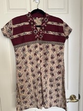 NWOT Women s Indian Ethnic Cotton Kurta Tunic Short Sleeve Red And Gold-Small 34