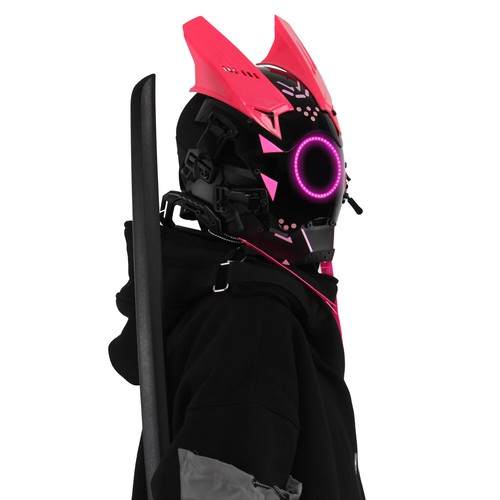 Futuristische Cybermaske mit LED-Leuchten für Cosplay und Techwear Mode - Bild 8 von 80
