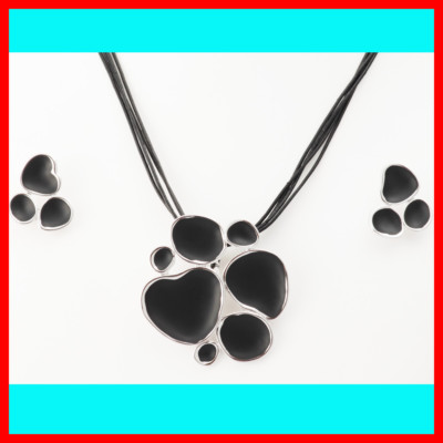 Multi Black Cord Silver Tone Black Cluster Fashion Necklace & Matching Earrings!