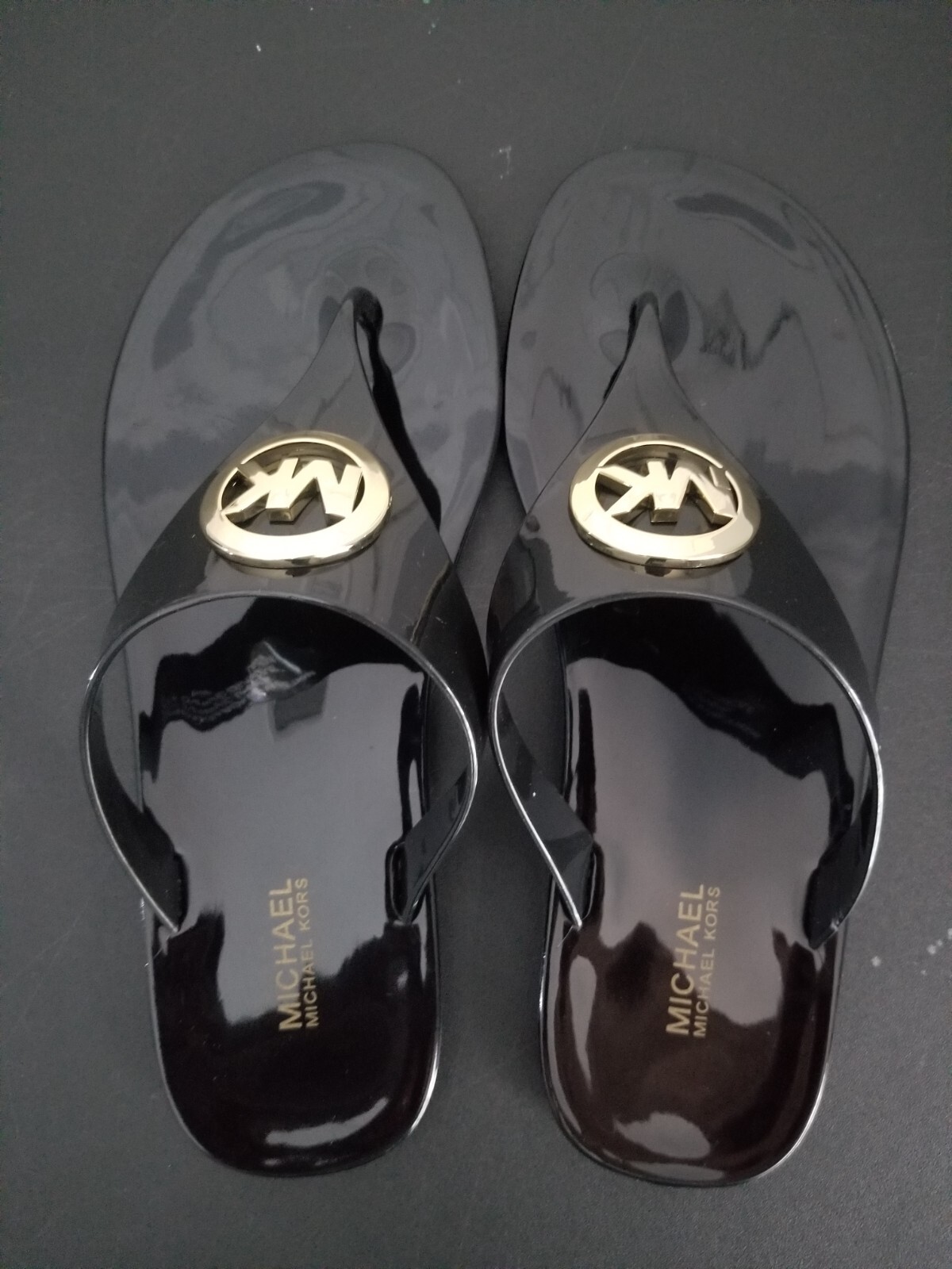 Michael Kors Lillie Jelly Thong Flip Flop Black Size 7 Gem