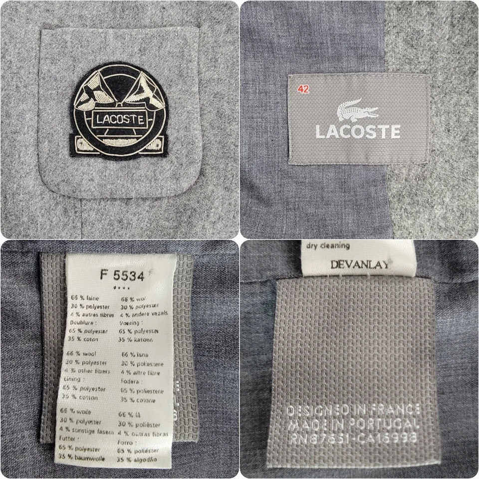 Lacoste Women's Wool Blend School Boy Blazer Sports Coat Gray Size 12 - Image 3 of 4