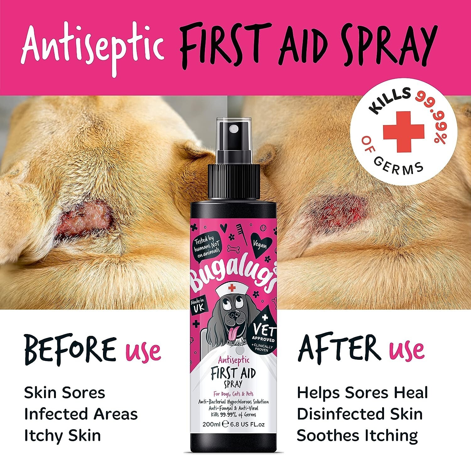 BUGALUGS First Aid Antiseptic & Antibacterial Spray for Dogs and Cats