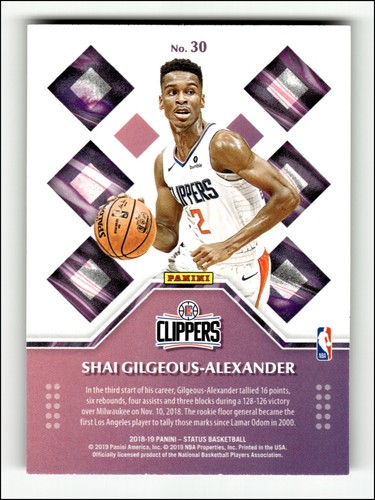 2018-19 Panini Status Rookie Credentials Green #30 Shai Gilgeous-Alexander RC - Picture 2 of 2