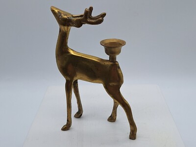 Solid Brass Reindeer Stag Deer Single Candle Holder 5 in Home Decor Fall