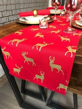 Red & Gold Stag / Reindeer Christmas Table Runner - 3 Sizes Available
