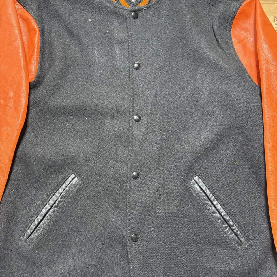 Vintage 50s 60s Burean Holloway Letterman Coat Varsity Jacket Size 42 Orange - Image 4 of 4