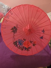 Chinese/Japanese Silky Parasol Large Size Reddish Pink Floral