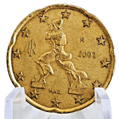 Rare 2002 Italy 20 Cent Euro Coin – Error: Double Rim, Misaligned