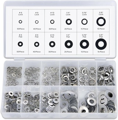 NEIKO 50400A Stainless Steel Lock and Flat Washer Assortment | 350 Piece Set |