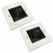 Black Single 1 Gang Brush Wall Outlet Cable Entry Plate Tidy Mount Wallplate x2