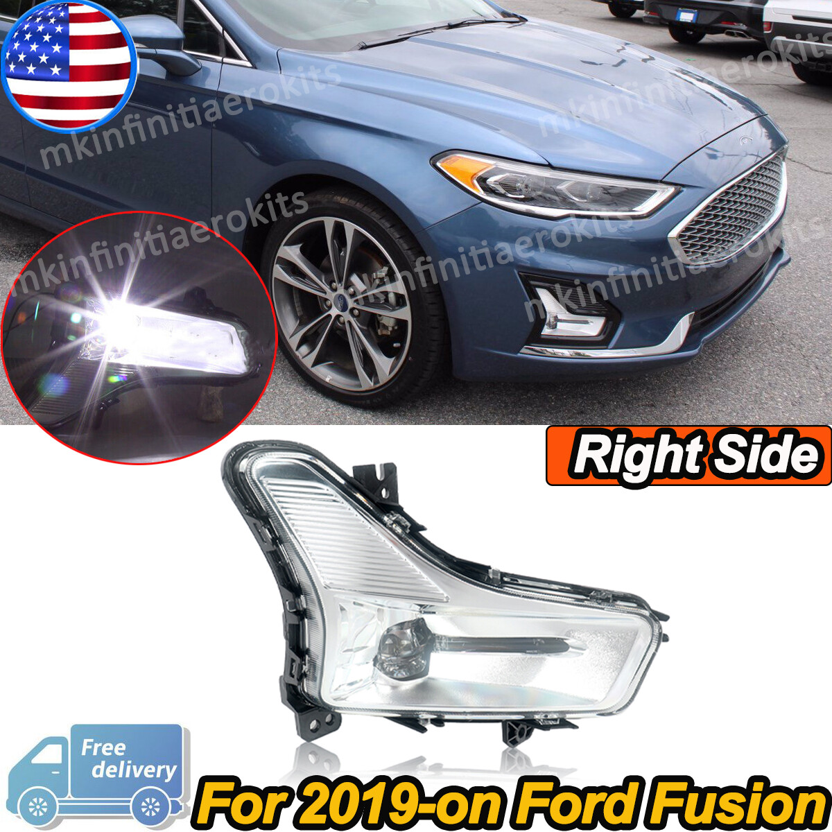 Right Passenger Side Clear LED Fog Light KS73-15A254-CB For 2019-21 Ford Fusion