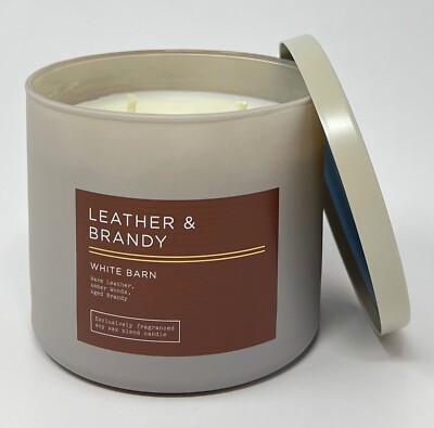 NEW BATH & BODY WORKS LEATHER BRANDY SOY WAX BLEND CANDLE 3 WICK 14.5 OZ LARGE