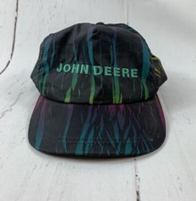 Vintage John Deere Hat Black Nylon Multi Colored K products Made in USA 1990's