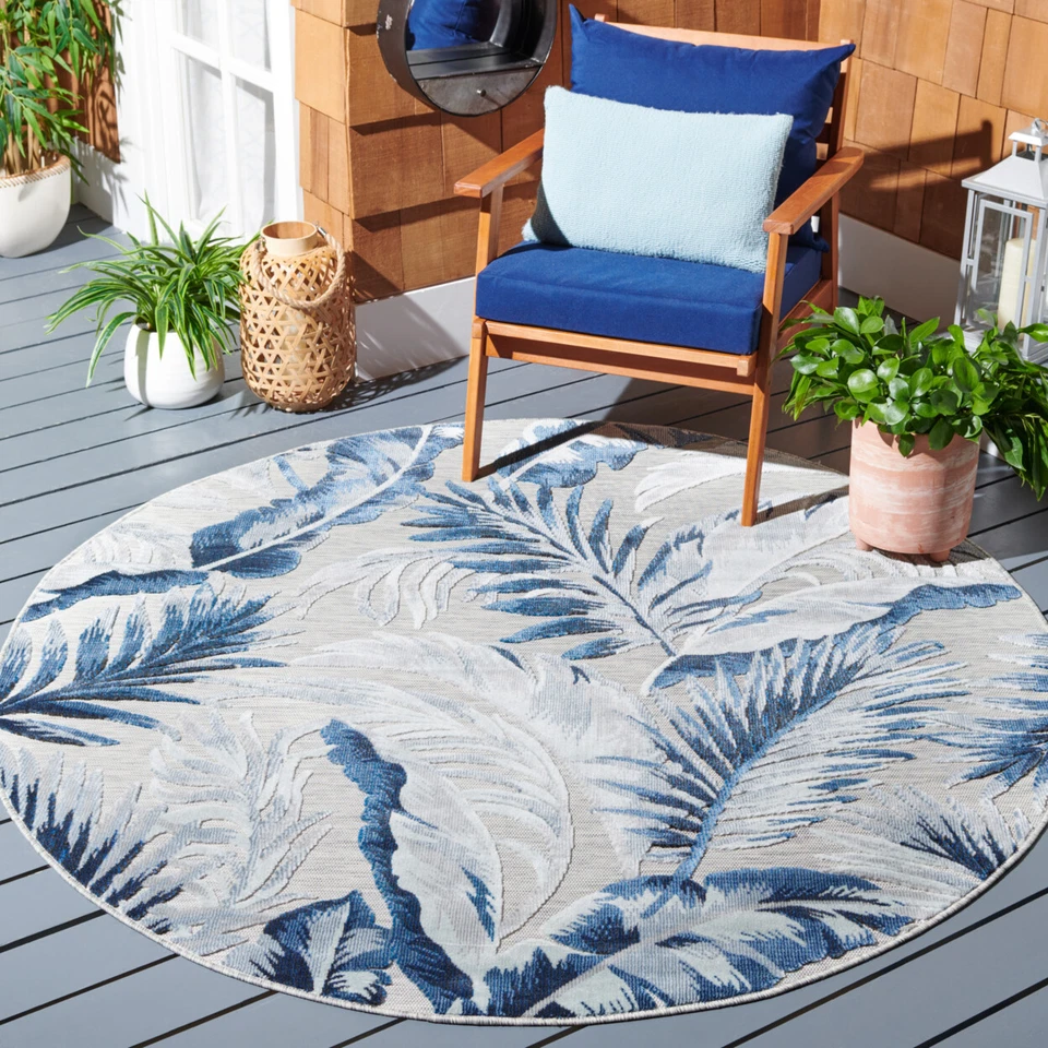 SAFAVIEH Outdoor CBN452N Cabana Collection Grey / Navy Rug - Image 2 of 4